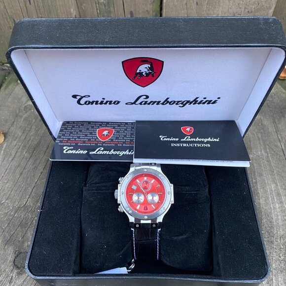 NEW Tonino Lamborghini Men's Chronograph Diamond Bezel Leather Strap Watch - Picture 11 of 16